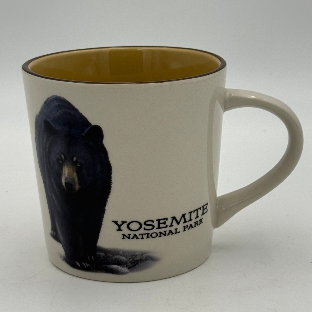 Yosemite National Park Black Bear Ceramic Coffee Mug Cream Yellow Interior